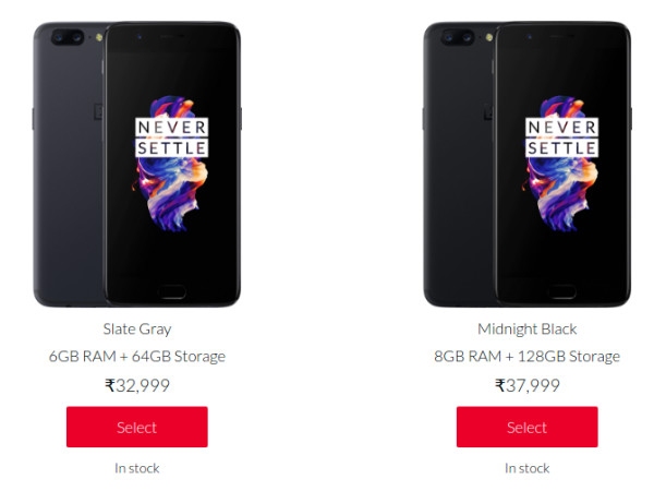 વન-પ્લસ 5 મિડનાઇટ બ્લેક 8GB + 128GB વેરિઅન્ટ પાછો સ્ટોકમાં છે વન-પ્લસ 5 મિડનાઇટ બ્લેક 8GB + 128GB વેરિઅન્ટ પાછો સ્ટોકમાં છે