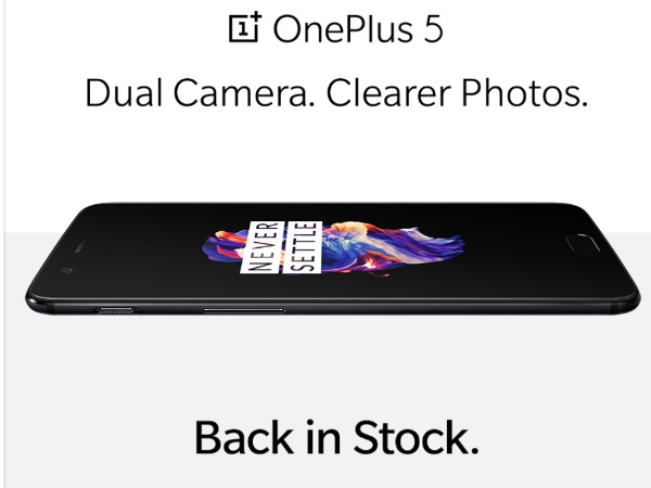 વન-પ્લસ 5 મિડનાઇટ બ્લેક 8GB + 128GB વેરિઅન્ટ પાછો સ્ટોકમાં છે વન-પ્લસ 5 મિડનાઇટ બ્લેક 8GB + 128GB વેરિઅન્ટ પાછો સ્ટોકમાં છે