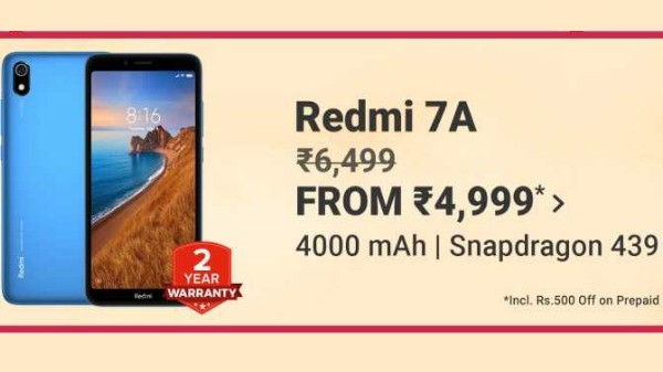 રેડમી 7a રૂપિયા 4999 ની કિંમત પર ઉપલબ્ધ